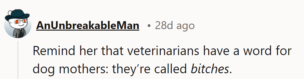 Remind her: veterinarians call dog mothers 