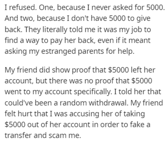 The money left the friend's account, but OP never received it