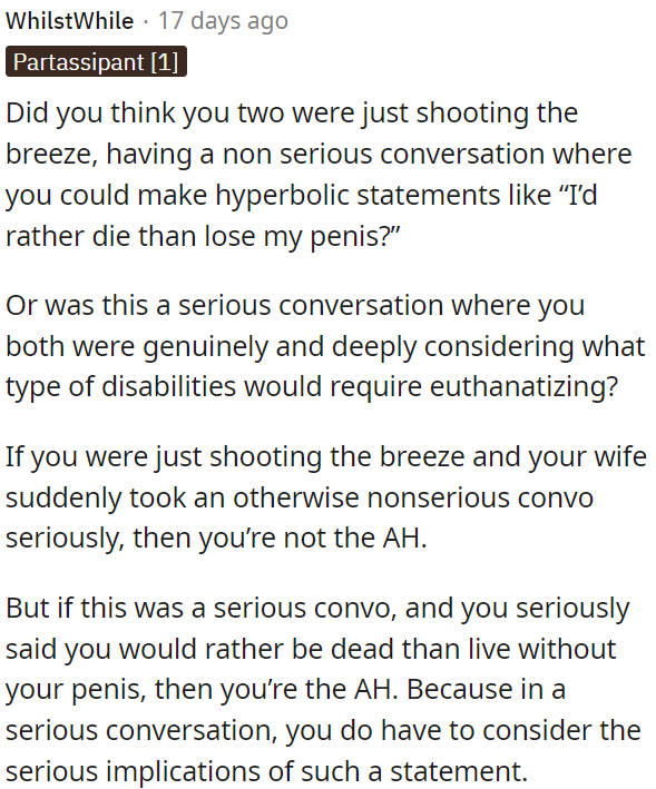 If it was just banter and OP's wife took it seriously, he is not at fault.