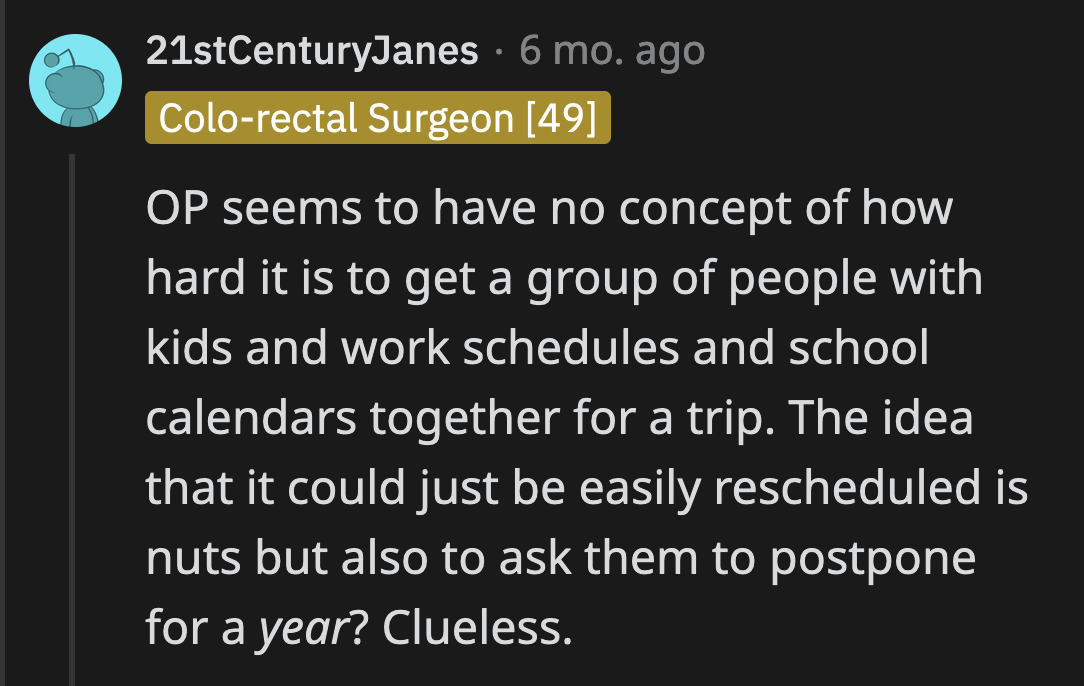 OP only thinks of herself, so other people's time and schedules do not factor into her decision-making.