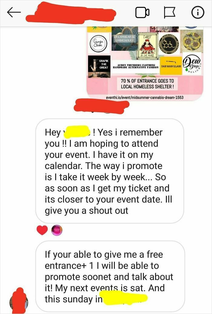 "Influencer Wanted Free Tickets To A Charity Event"