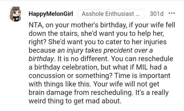 The OP can reschedule a birthday celebration