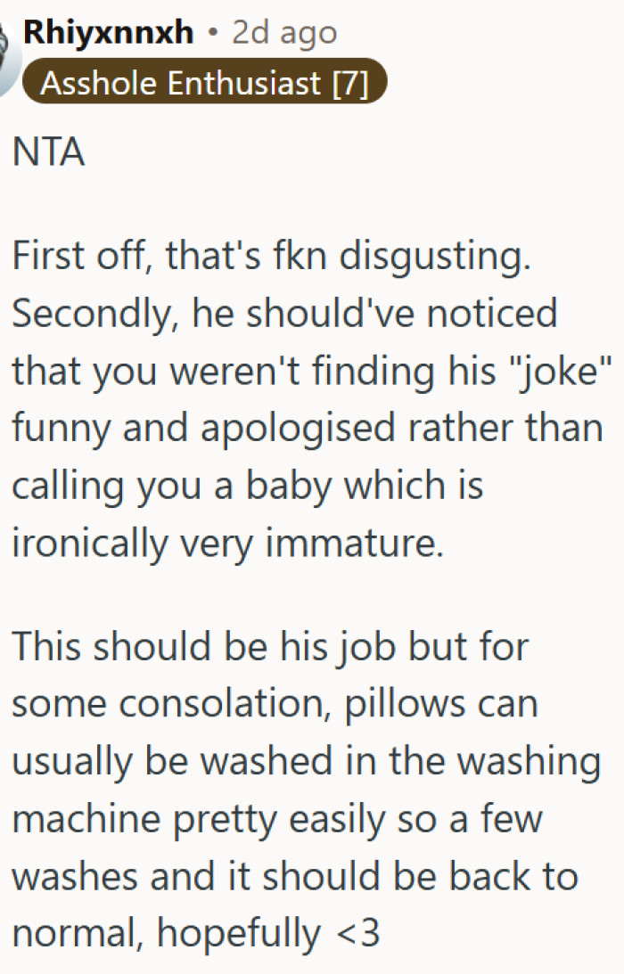 He made a disgusting 'joke' and then called her a baby for not laughing