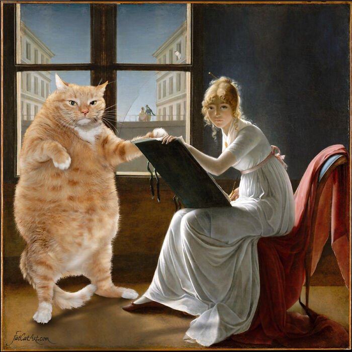 “Young Woman Drawing A Cat”