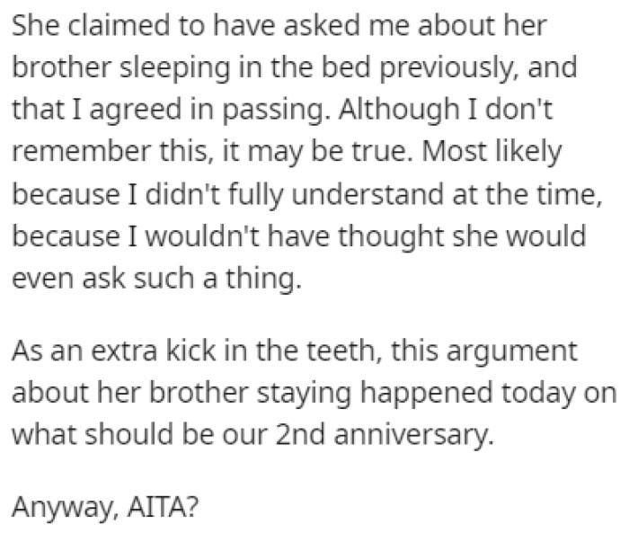 OP Is Left Wondering If He Is in the Wrong for Not Wanting to Give Up His Bed