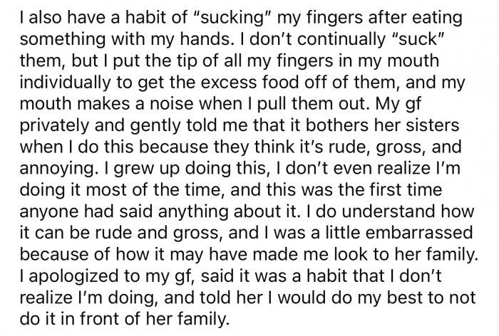 One bad habit stands out the most and annoys the girlfriend's sister.