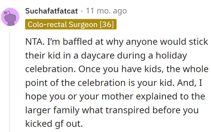 Daycare on holidays? Celebrations are for the kid, not daycare.