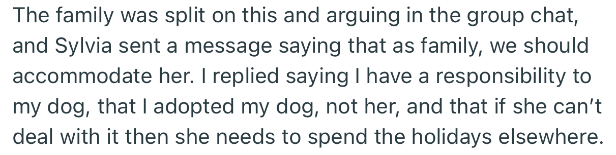 OP refused to budge, and the family is currently split on the matter.