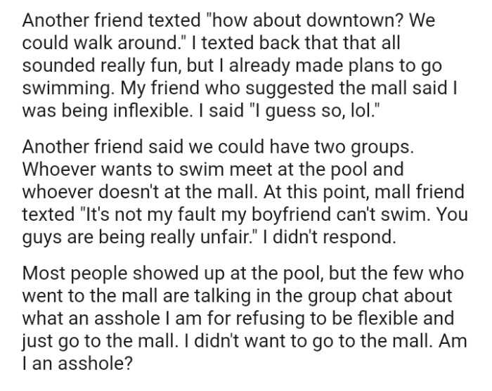 Two groups - whoever wants to swim meet at the pool and whoever doesn't at the mall