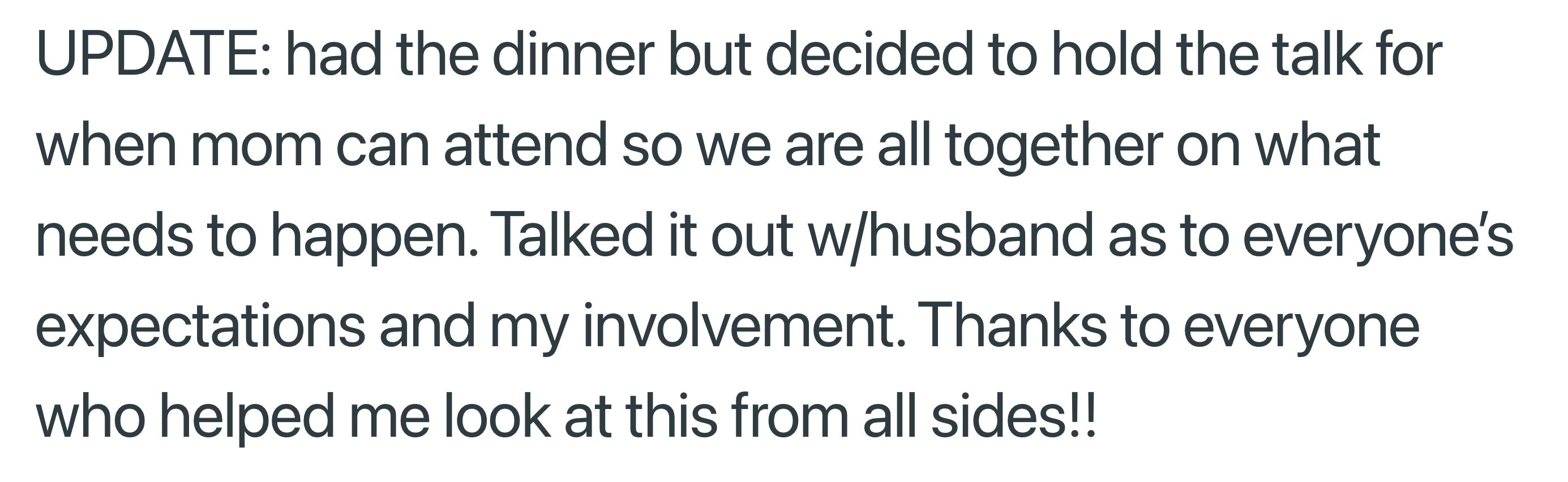 An update from OP...