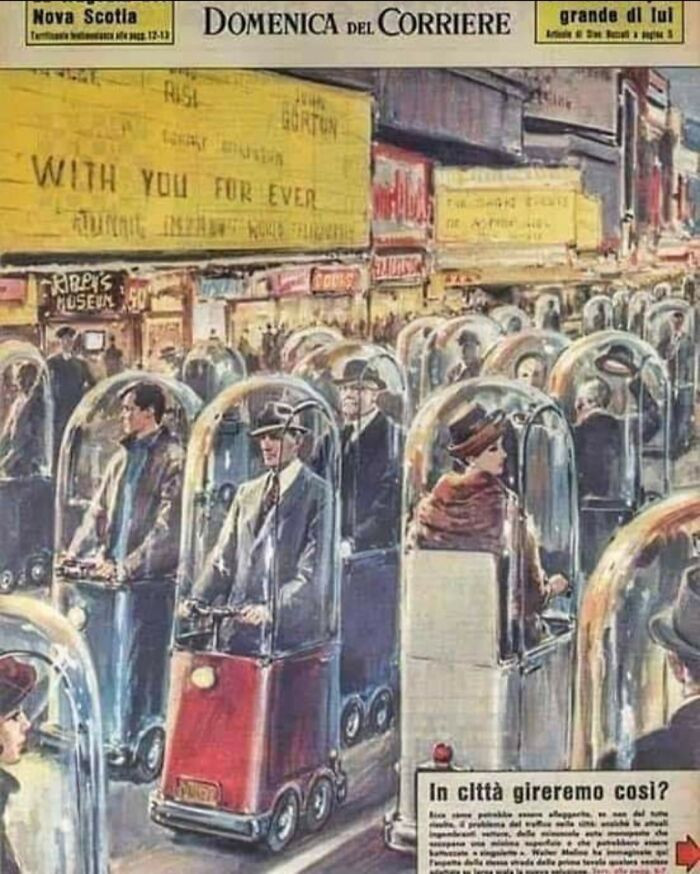 "Future Automobile Technology With Social Distancing By Italian Newspaper In 1962"