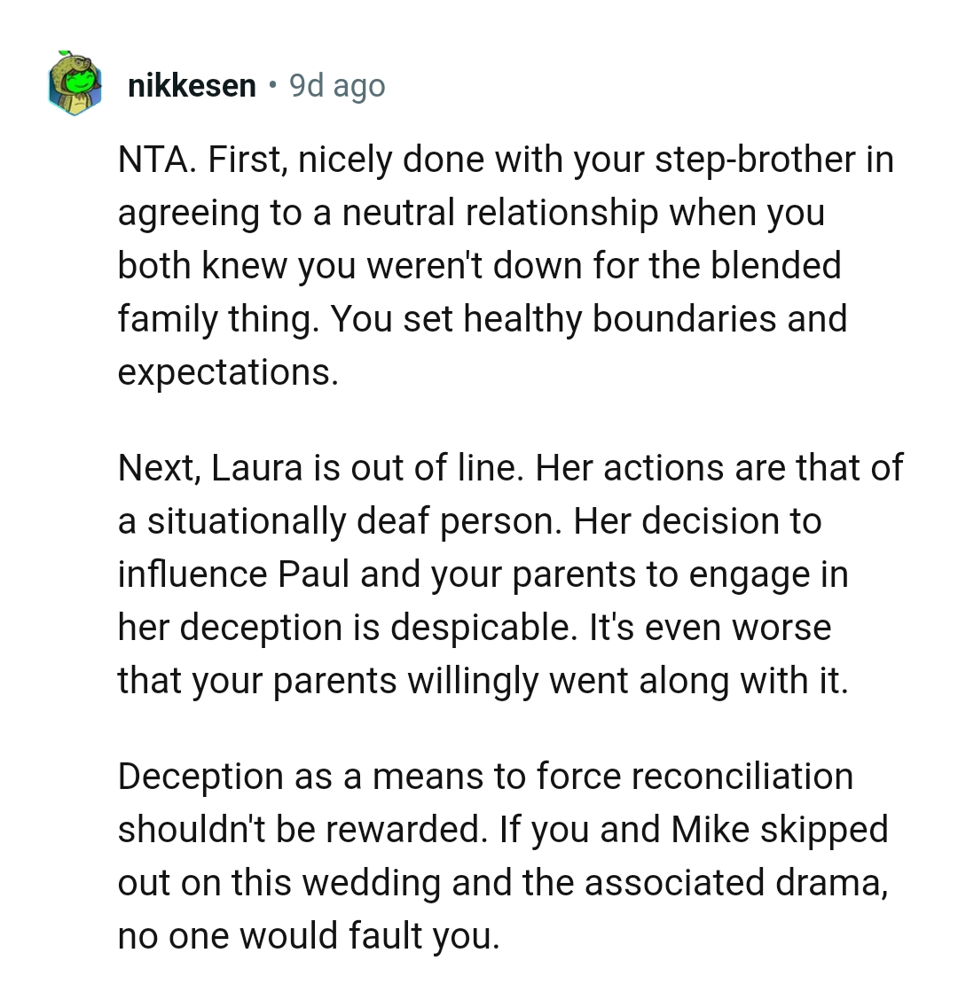 The OP set healthy boundaries and expectations