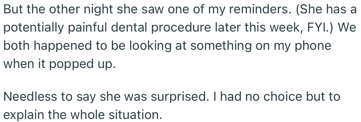 OP's Wife Found Out About His Reminders, So He Was Forced to Explain Everything to Her