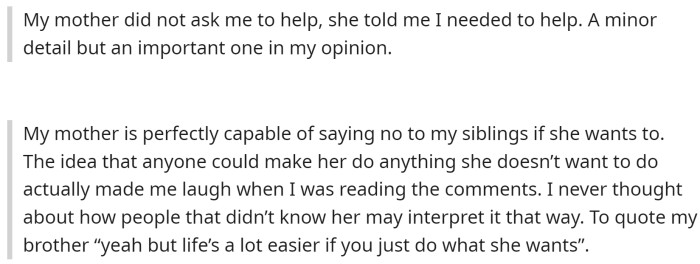 His siblings did not ask him, they are aware of his boundaries: