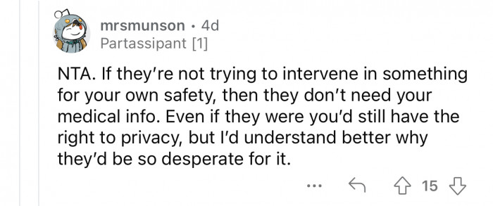 Oddly, the parents are that desperate for OP's medical records.