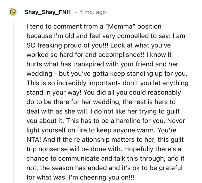 “You’re NTA! And if the relationship matters to her, this guilt trip nonsense will be done with.”