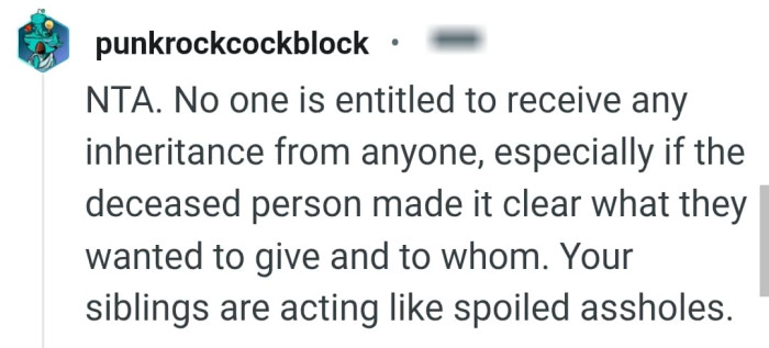 OP's siblings are acting like spoilt AHs