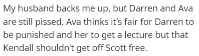 Darren and Ava believe that Kendall should get punished as well