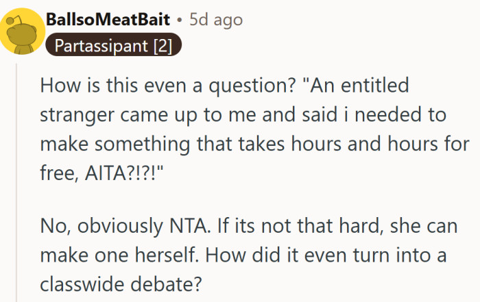 Sometimes the clearest boundary is the simplest one—“make it yourself.”