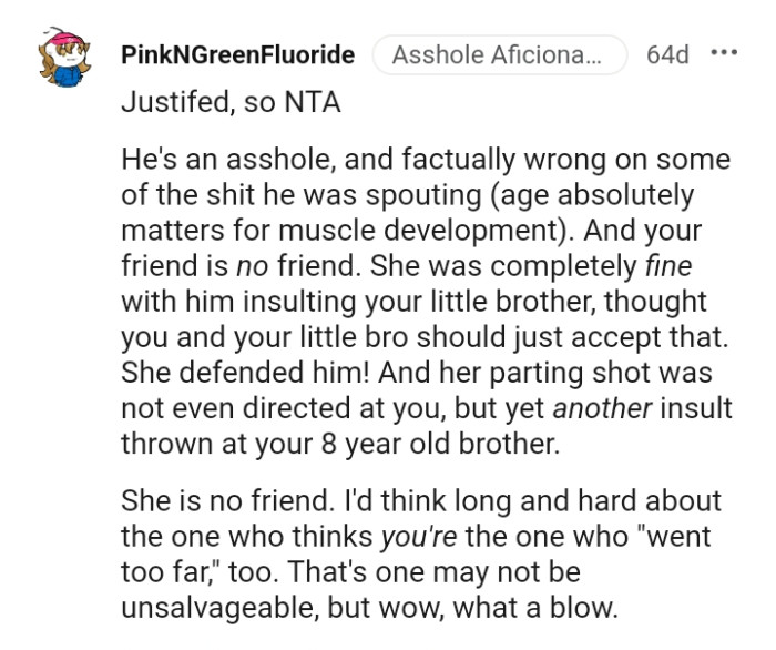 Her parting shot is not directed at the OP.