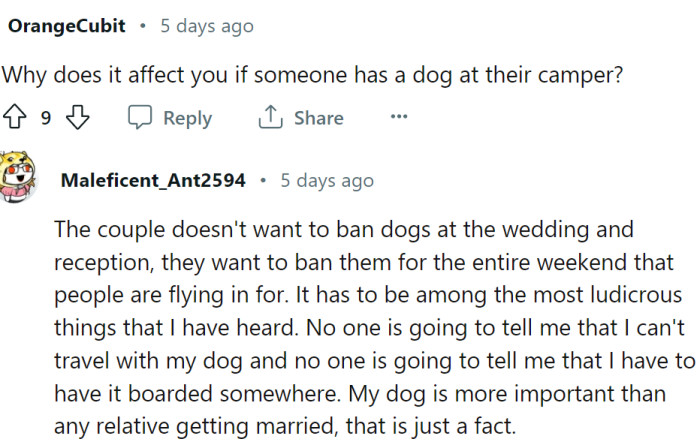 Why does OP care if they have a dog in their camper?