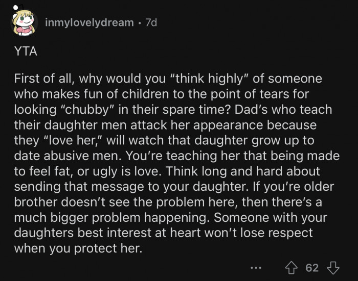 If the brother is actually worth respecting, he will understand.