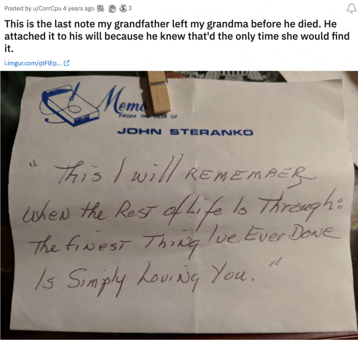 4. This person's grandparents seem to have a one-of-a-kind love story that people make movies about