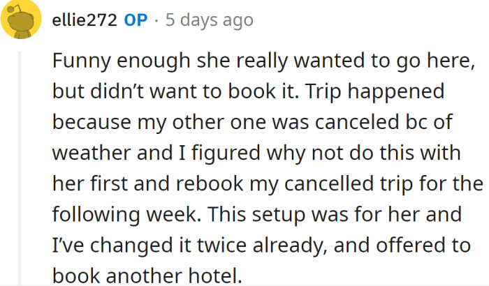 OP explained how they had decided to go together on a trip