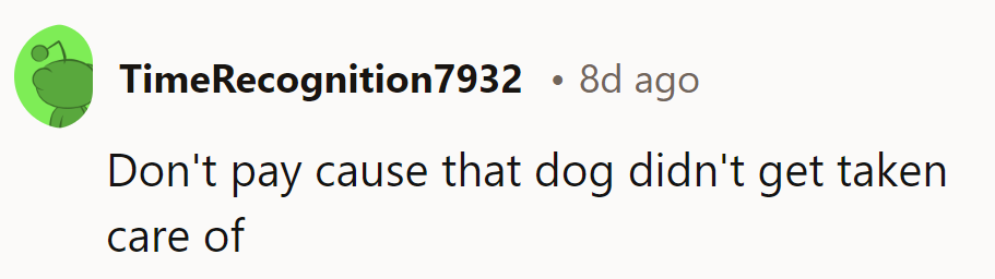 Don’t pay him—he didn’t care for the dog properly. No cleanup, no cash!