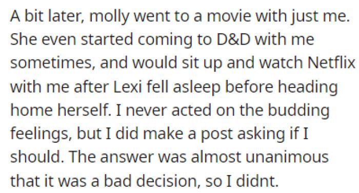 OP posted on Reddit before, seeking advice on whether he should act on his feelings