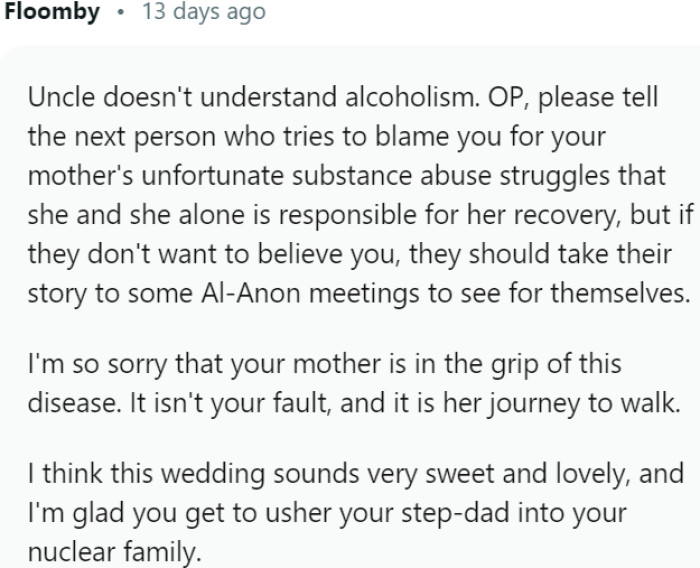 Uncle's misunderstanding of alcoholism