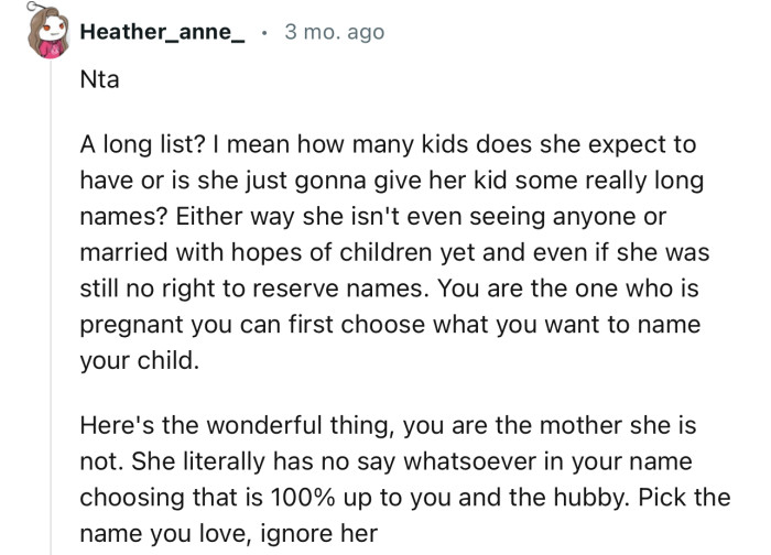 “You are the one who is pregnant; you can first choose what you want to name your child.”