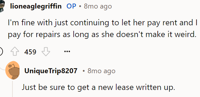 The OP explained he doesn't want her to move out