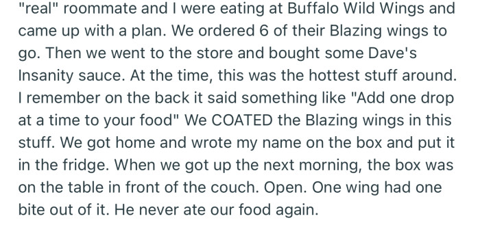 OP and their roommate came up with a crazy plan to stop their friend from eating their food