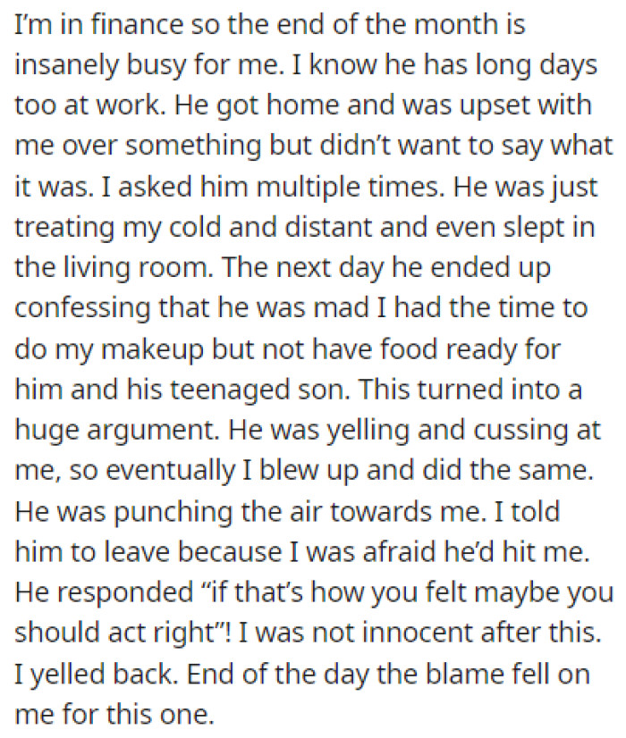 OP has really busy workdays during the end of the month, and one day, her boyfriend came home upset