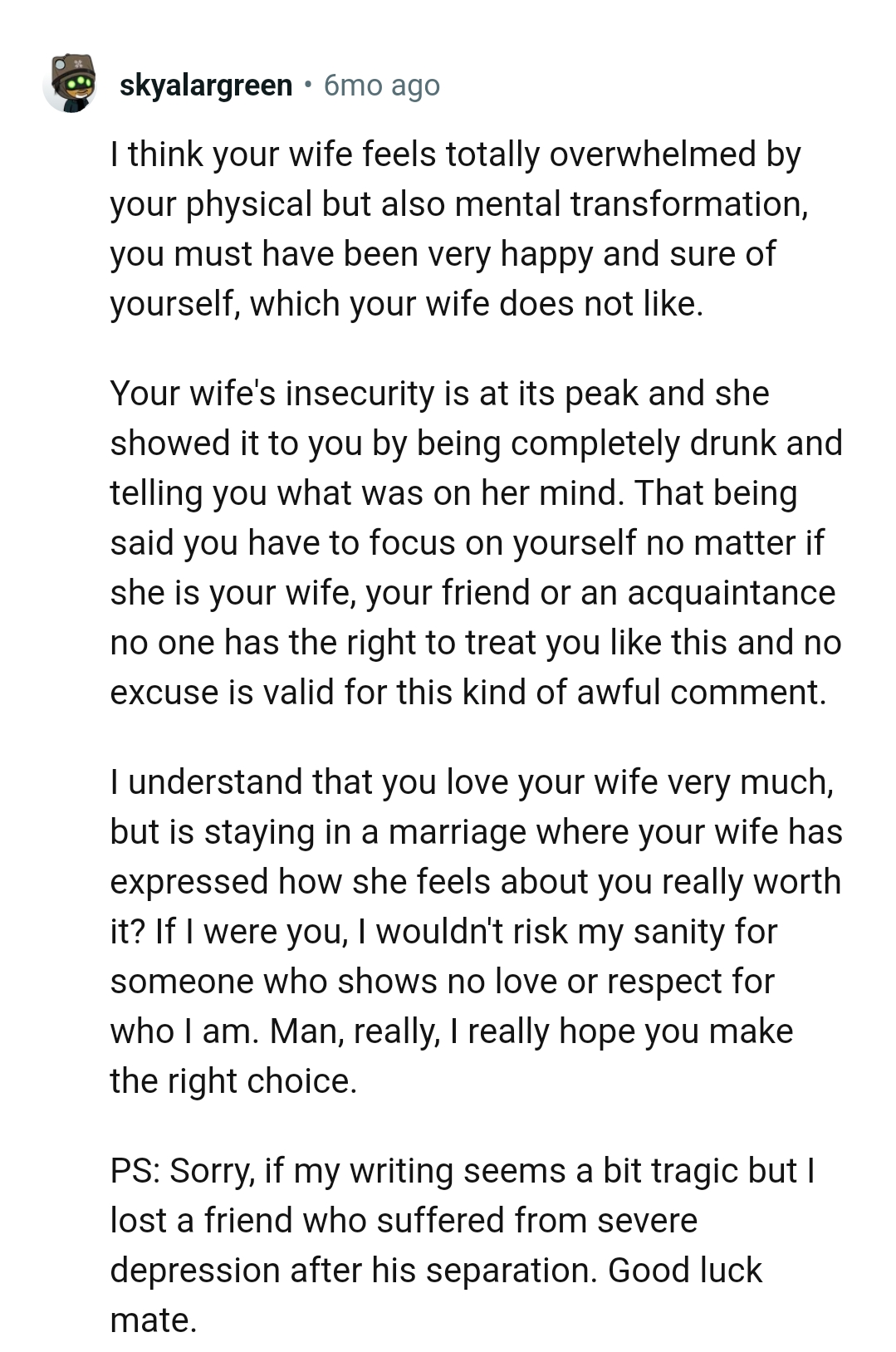 OP's wife's insecurity is at its peak