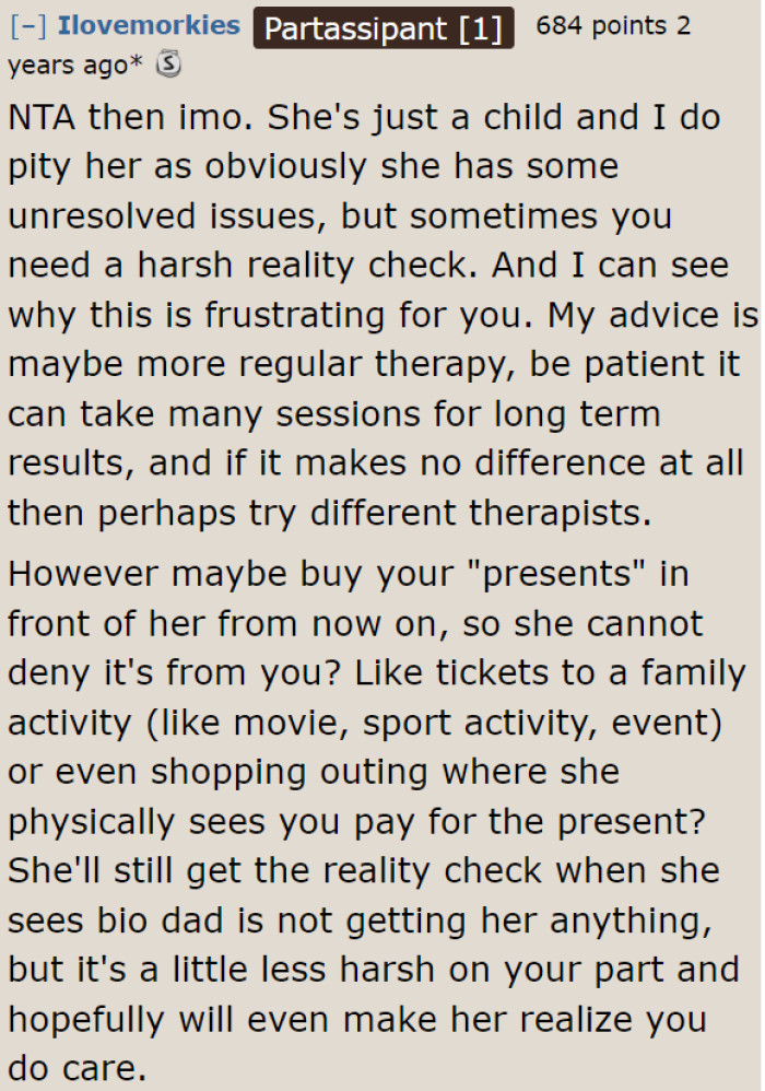 A couple of therapy sessions isn't enough. They might need her to be in therapy for a longer time.