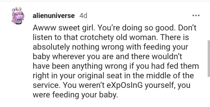 The OP wasn't exposing herself; she was just feeding her baby