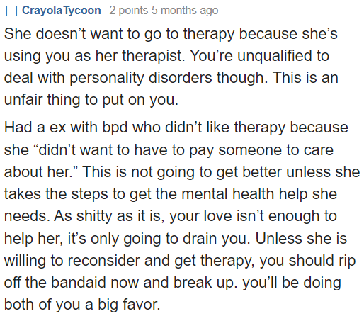 If the girlfriend sees the OP as her therapist, then this relationship isn't going to be healthy.