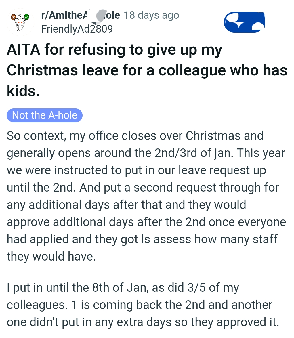 The original poster kicks off her story