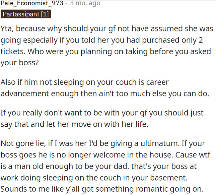 OP needs to communicate honestly with his girlfriend and set clear boundaries with his boss