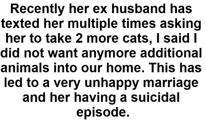 This is when the actual problem began, as OP stated he didn't want any more animals in their house.