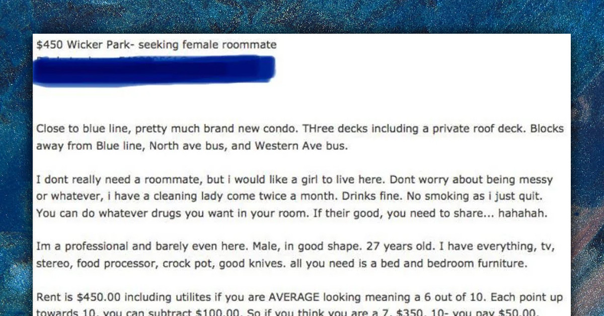 Web Users Criticize Man For Adjusting Rent Based On Attractiveness Of Potential Female Roommate
