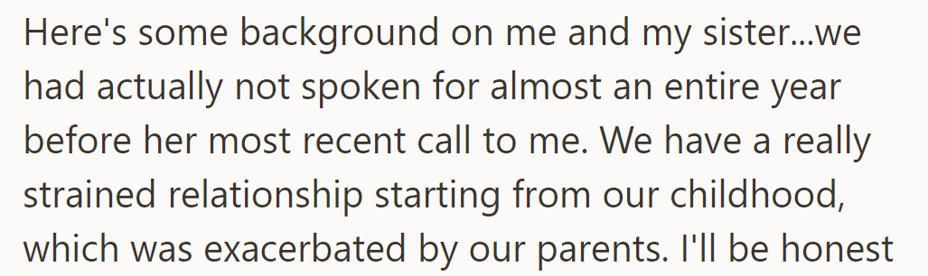 Sister and OP's strained childhood relationship led to almost a year of no communication.