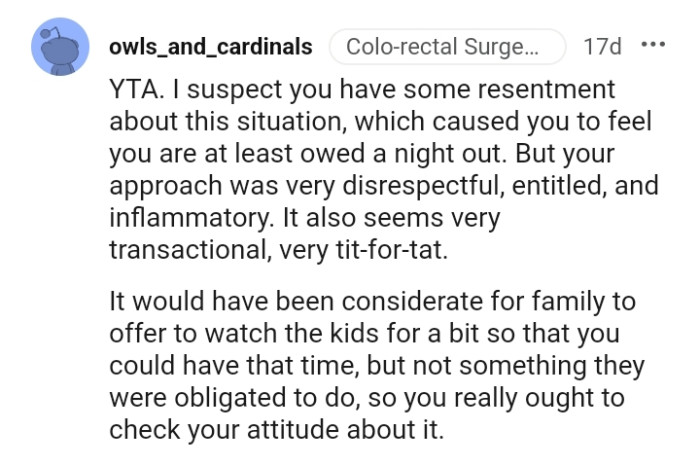 It would have been different if the OP's family offered it