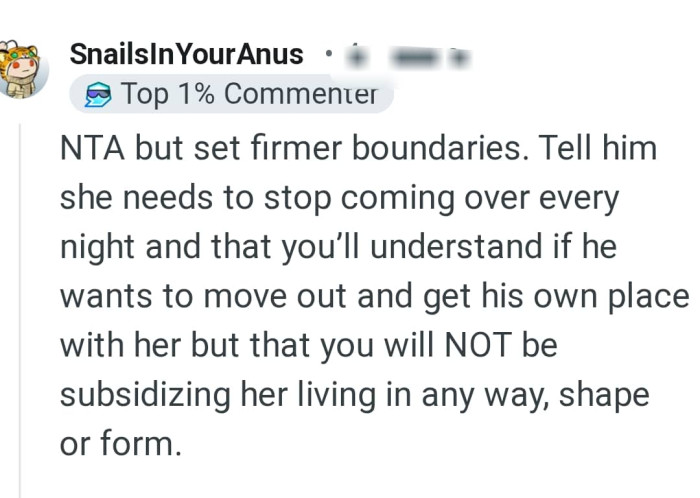 The OP will not be subsidising her living