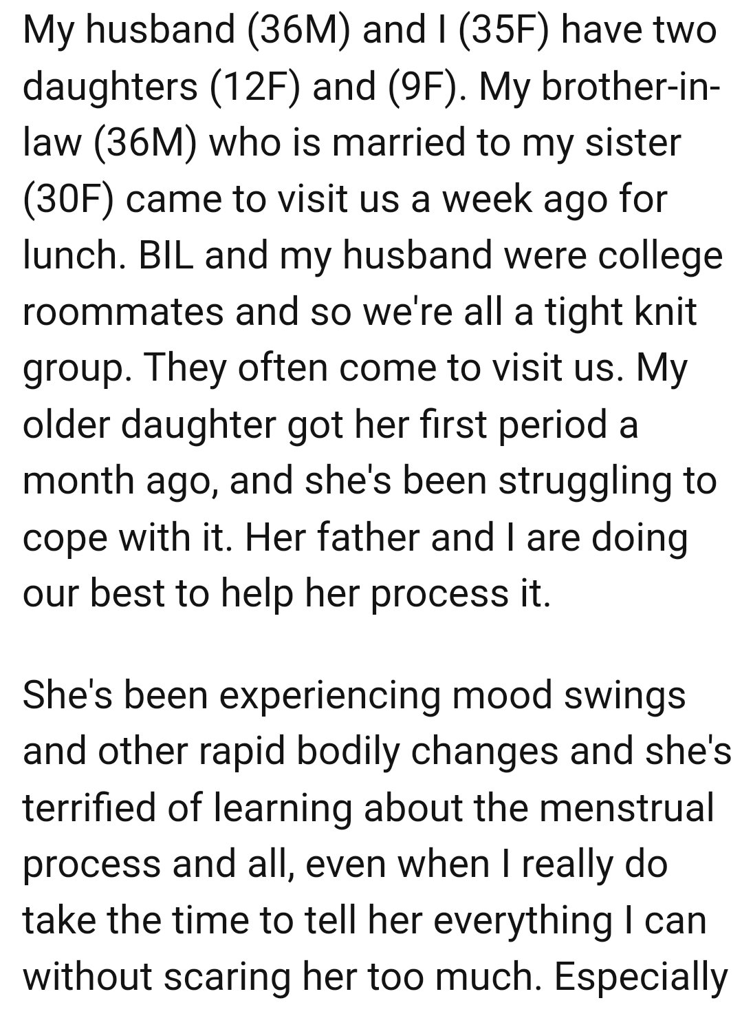 OP's older daughter got her first period and she's been struggling to cope with it