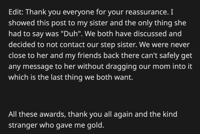 It seems the response from Redditors helped assuage OP's guilt