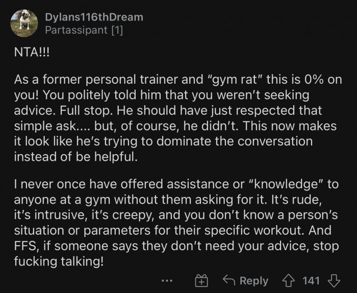 Once she politely declined his advice, he should've stopped.