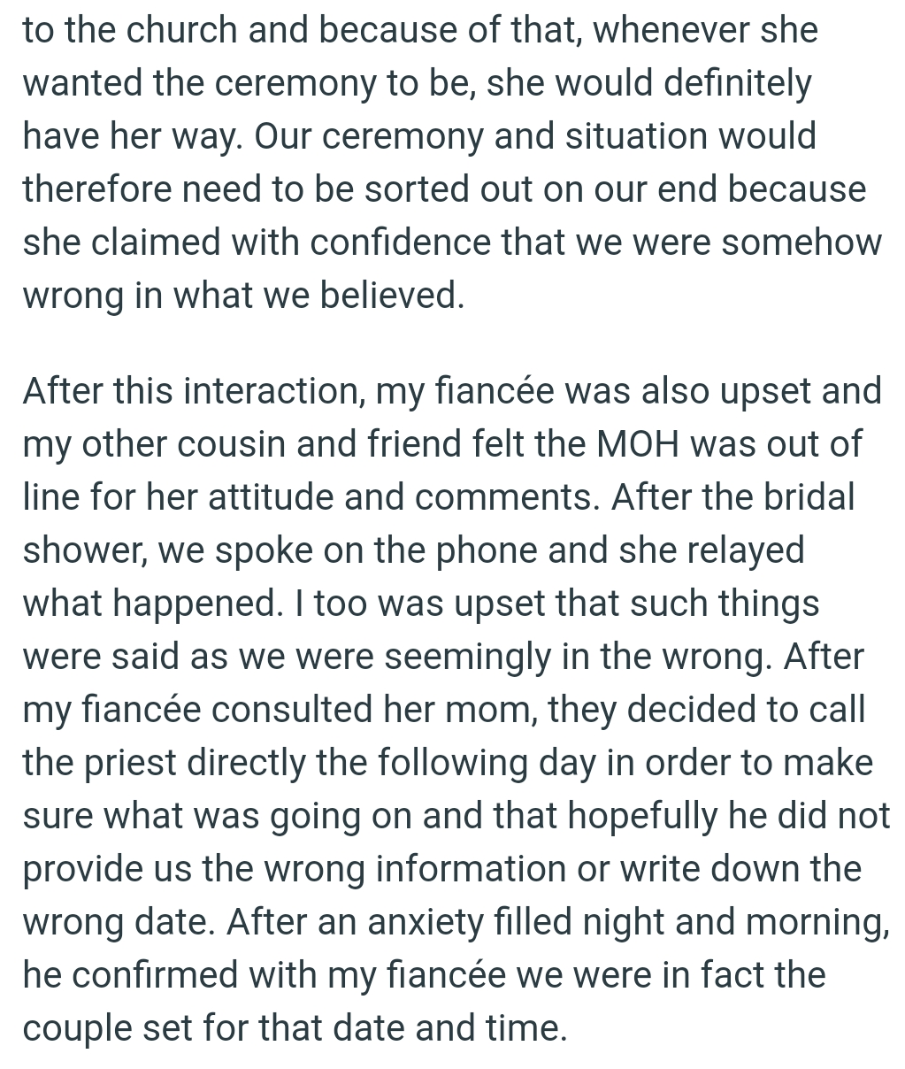 They decided to call the priest directly the following day to clarify the situation